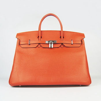 Hermes Birkin 40Cm Togo Leather Handbags Orange Silver